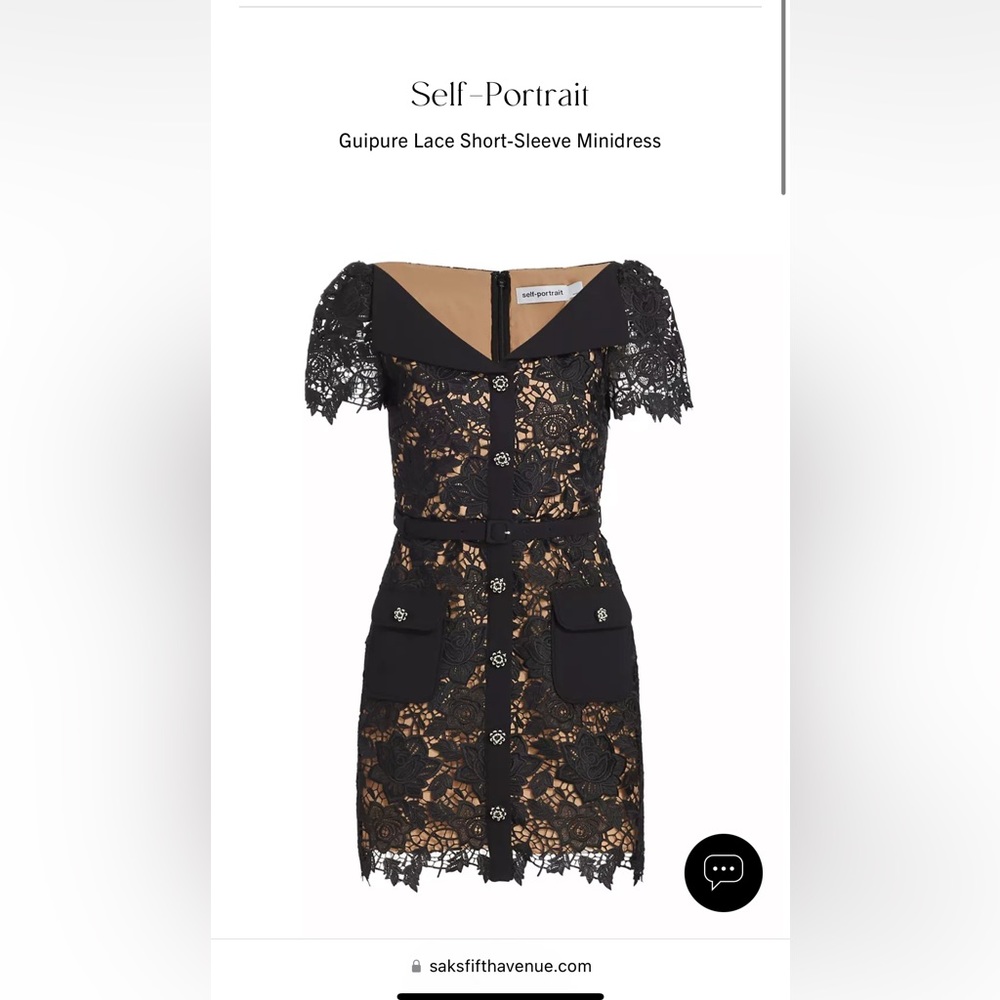 Self Portrait Black Guipure Lace Short-Sleeve Minidress